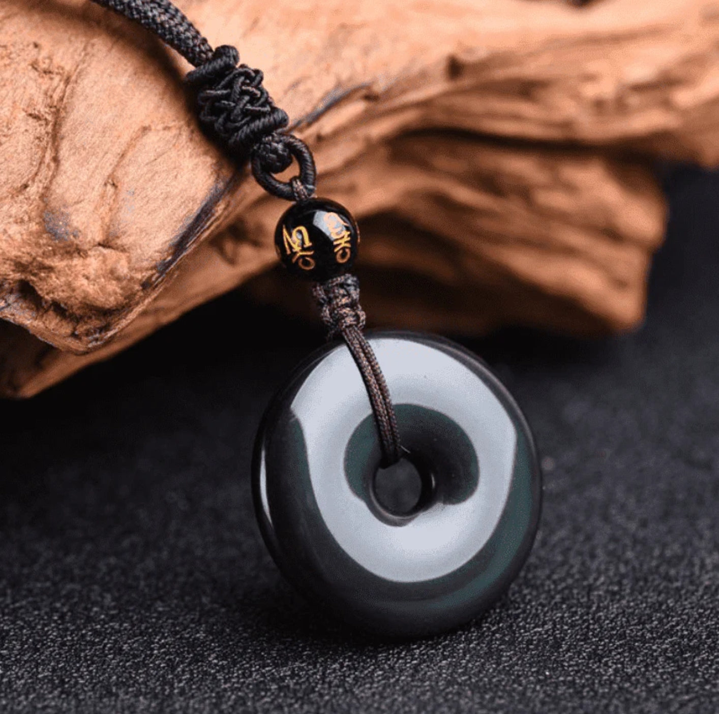 Buddha Stones Tibetan Obsidian Protection Necklace