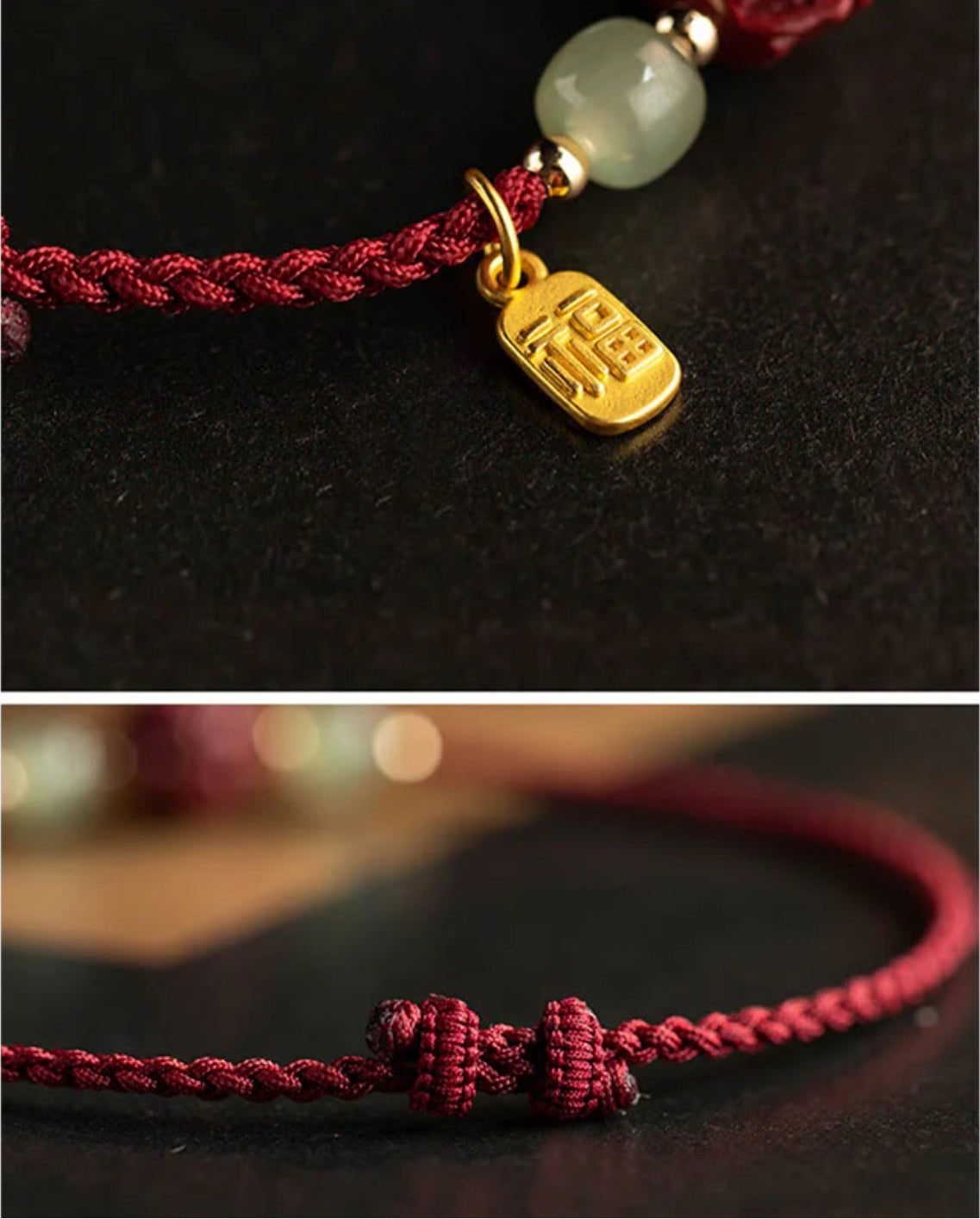 Buddha Stones Natural Cinnabar Chinese Zodiac Hetian Jade Fu Character Luck Rope Bracelet