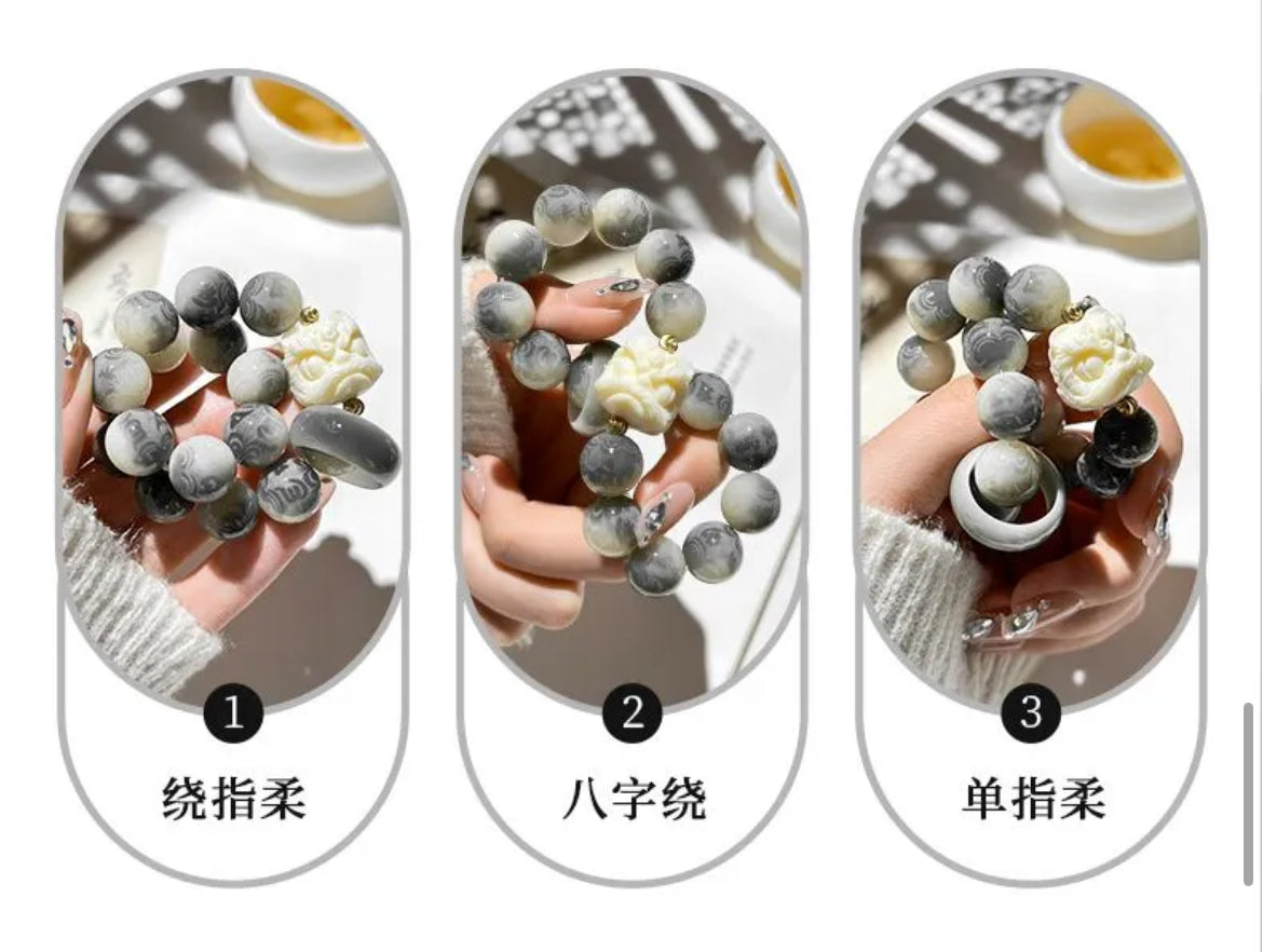 Buddha-Inspired Misty Mountain & Lion Guardian Six-Word Mantra Bodhi Bracelet – Oriental Zen Stress Relief Wrist Beads