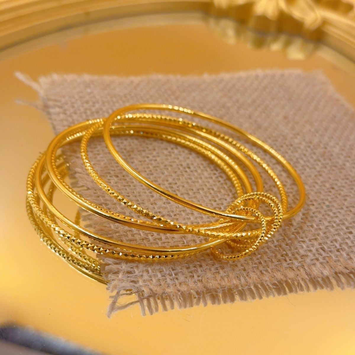 Buddha Girl Style Gold Bangles for Women – Lightweight Stacking Bracelets Set