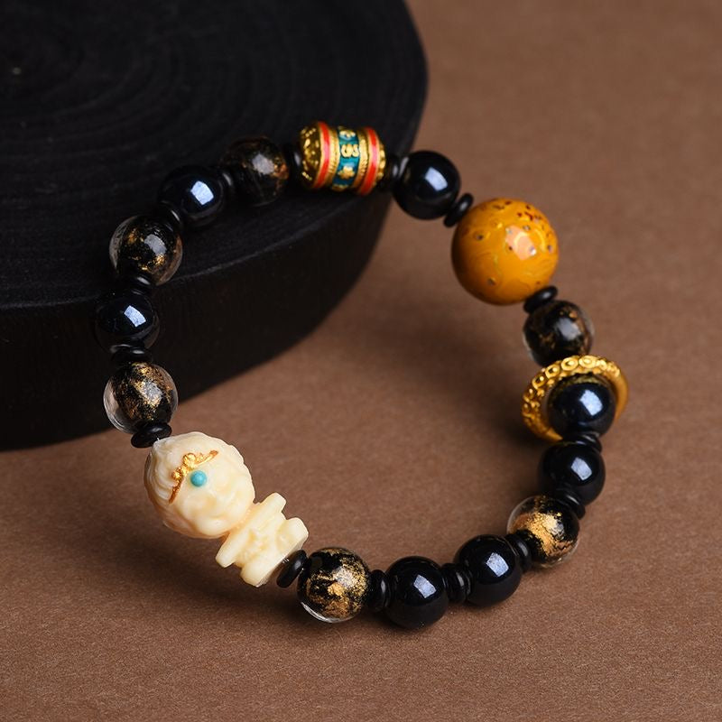 Buddha-Inspired “Heaven's Mandate” Wukong Bracelet – Hand-Carved Ivory Nut with Monkey King Totem | Oriental Spiritual Bead Jewelry for Men & Women