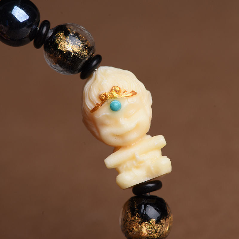 Buddha-Inspired “Heaven's Mandate” Wukong Bracelet – Hand-Carved Ivory Nut with Monkey King Totem | Oriental Spiritual Bead Jewelry for Men & Women