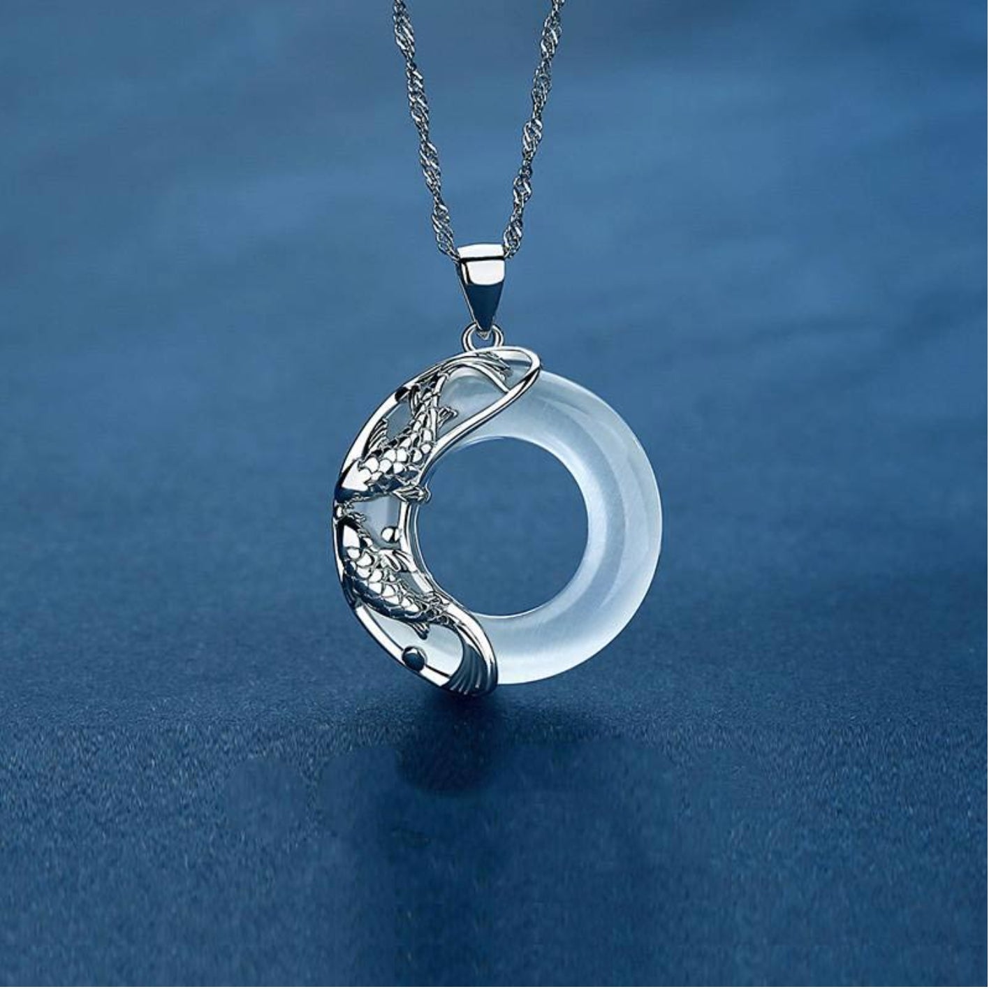 Buddha Stones Natural White Jade Koi Lucky Necklace