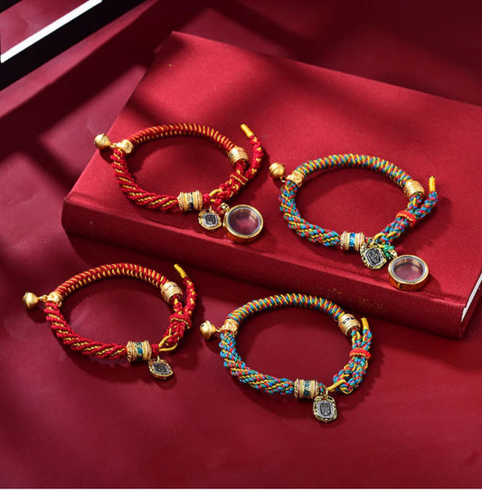 Buddha Stones Tibetan Om Mani Padme Hum Carved Zakiram Goddess of Wealth Charm Amulet Bracelet