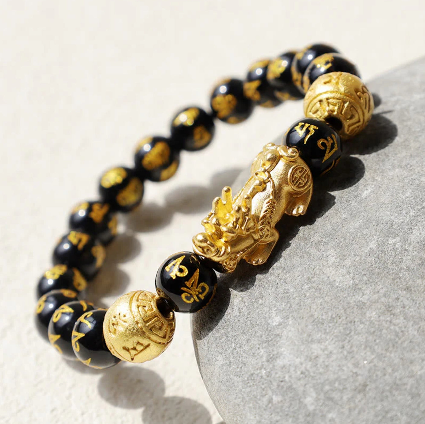 Buddha Stones FengShui PiXiu Obsidian Wealth Bracelet