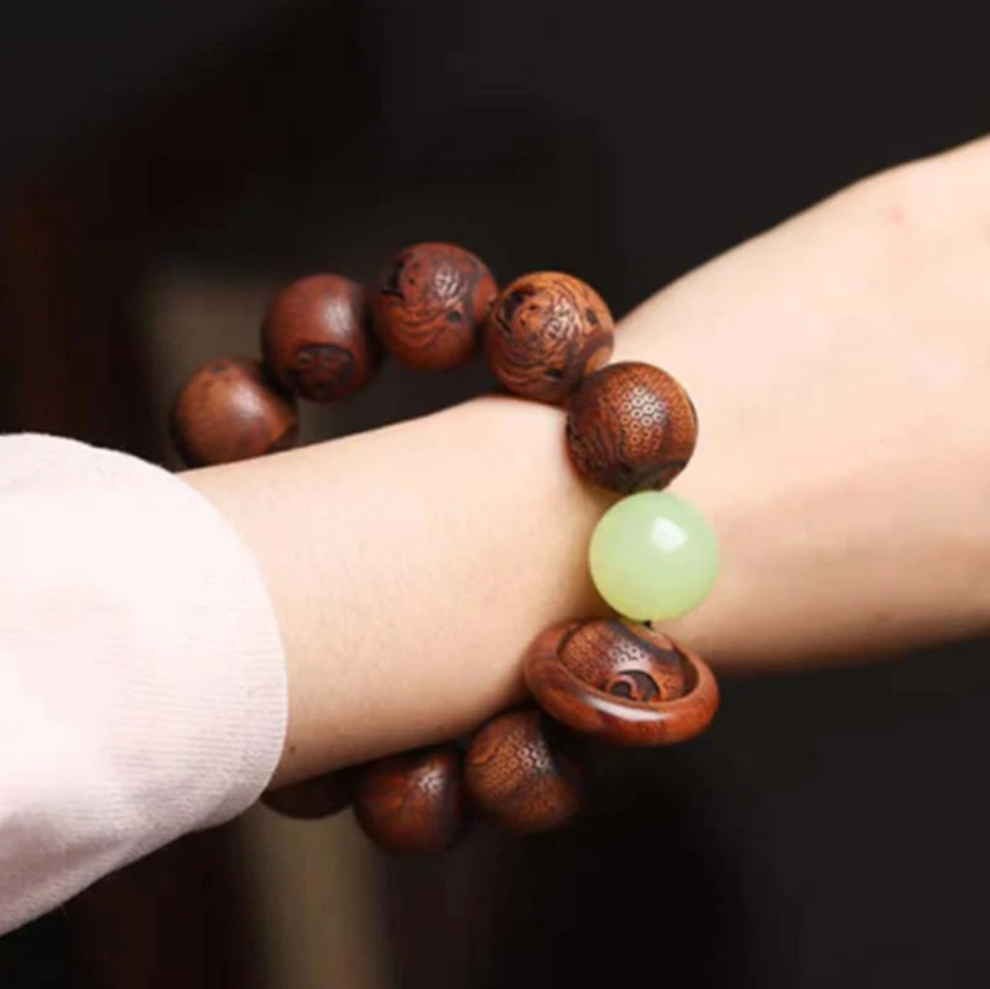 Buddha Stones Tibetan Rosewood Engraving Tiger Protection Bracelet