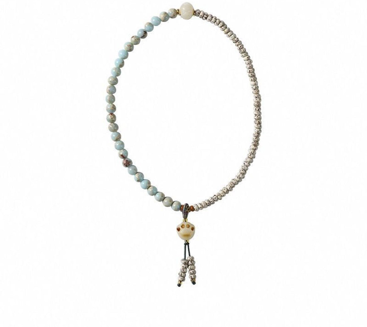 Buddha Star‑&‑Moon Bodhi Seed & Shoushan Stone Double‑Wrap Bracelet with Charcoal‑Fired Lucky Cat Paw Beads – Chinese‑Style Spiritual Birthday Gift