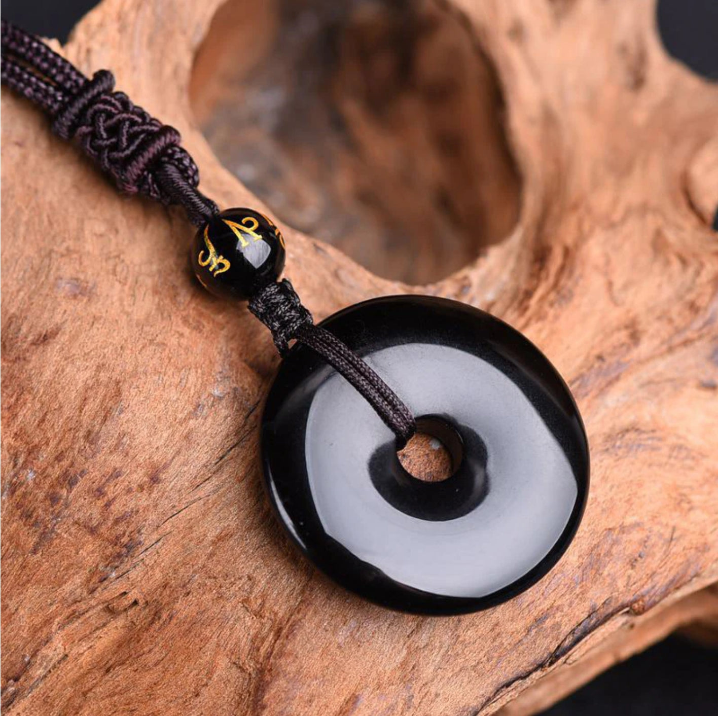 Buddha Stones Tibetan Obsidian Protection Necklace