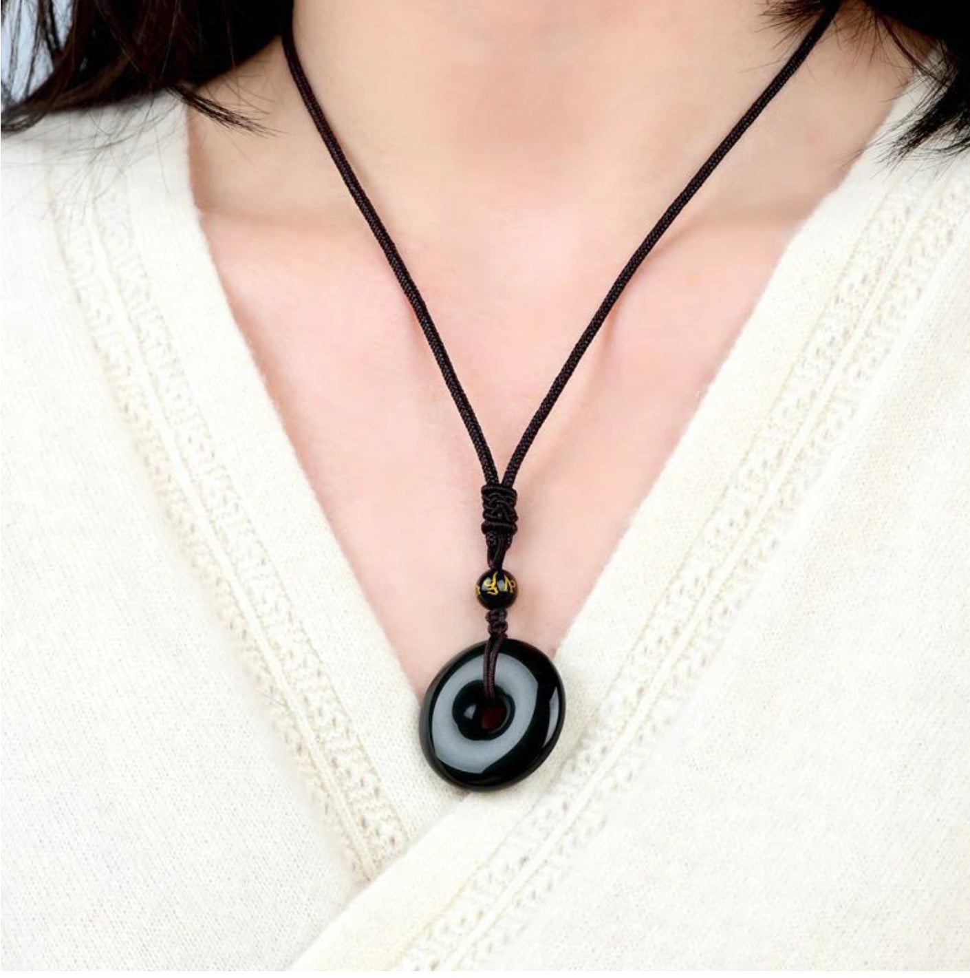 Buddha Stones Tibetan Obsidian Protection Necklace