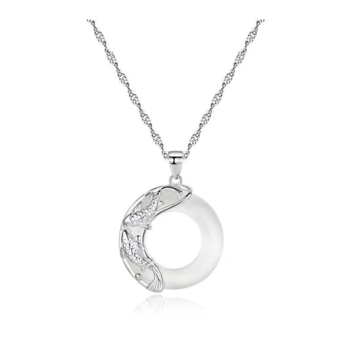 Buddha Stones Natural White Jade Koi Lucky Necklace