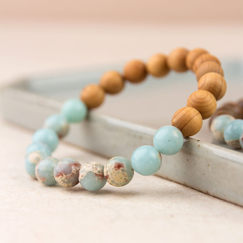 Buddha-Inspired Chinese Style Shoushan Stone, Sandalwood & Thuja Simple Wooden Bracelet β Unisex Vintage Artistic Single-Strand Jewelry