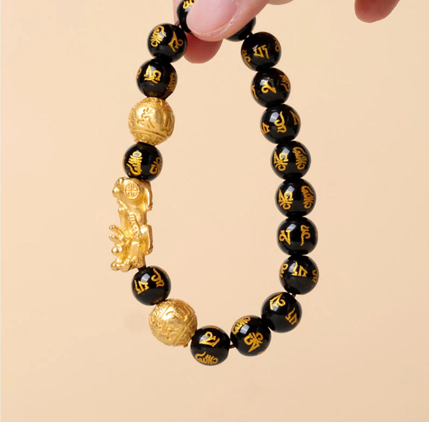 Buddha Stones FengShui PiXiu Obsidian Wealth Bracelet