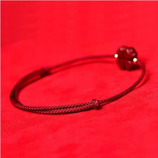Buddha Stones Natural Cinnabar Four Leaf Clover Blessing Red String Bracelet Anklet
