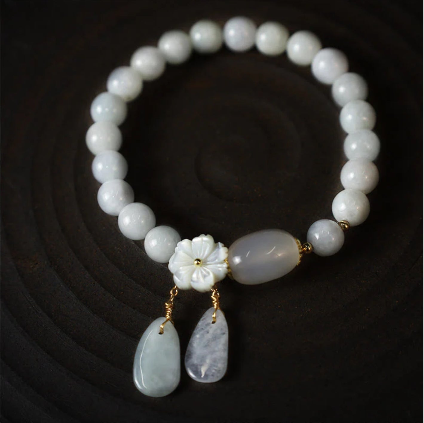 Buddha Stones Natural White Jade Luck Bracelet