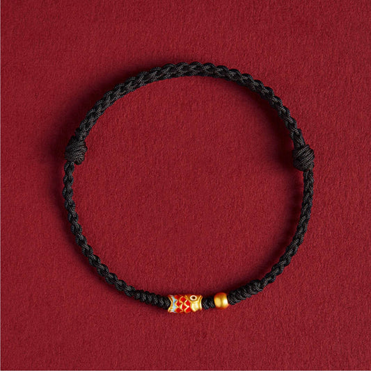 Buddha Stones 925 Sterling Silver Handmade Koi Fish Wealth Success Braided Rope Bracelet