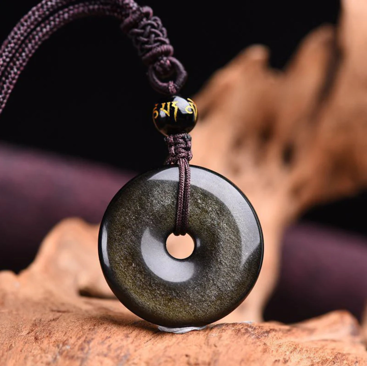Buddha Stones Tibetan Obsidian Protection Necklace