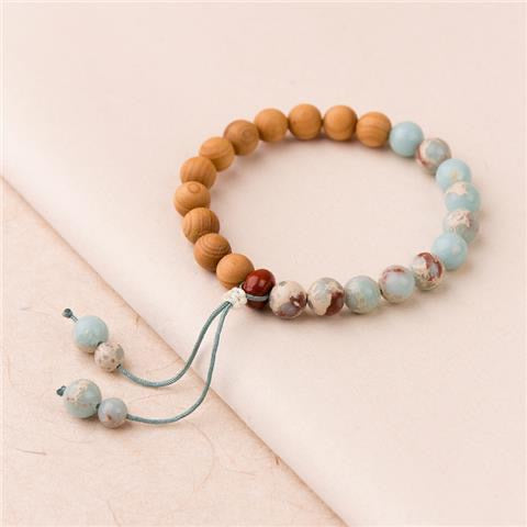 Buddha-Inspired Chinese Style Shoushan Stone, Sandalwood & Thuja Simple Wooden Bracelet β Unisex Vintage Artistic Single-Strand Jewelry