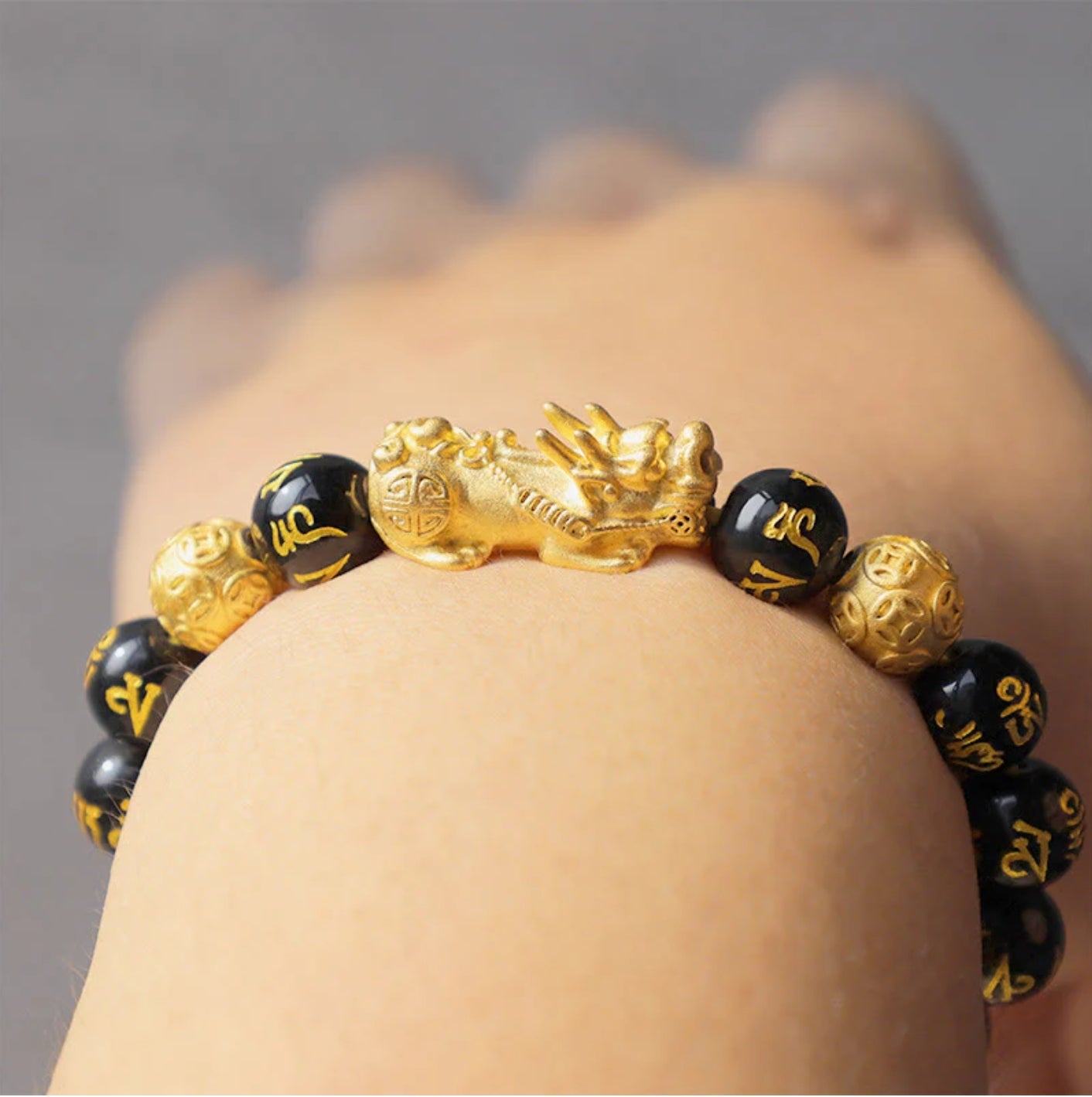 Buddha Stones FengShui PiXiu Obsidian Wealth Bracelet