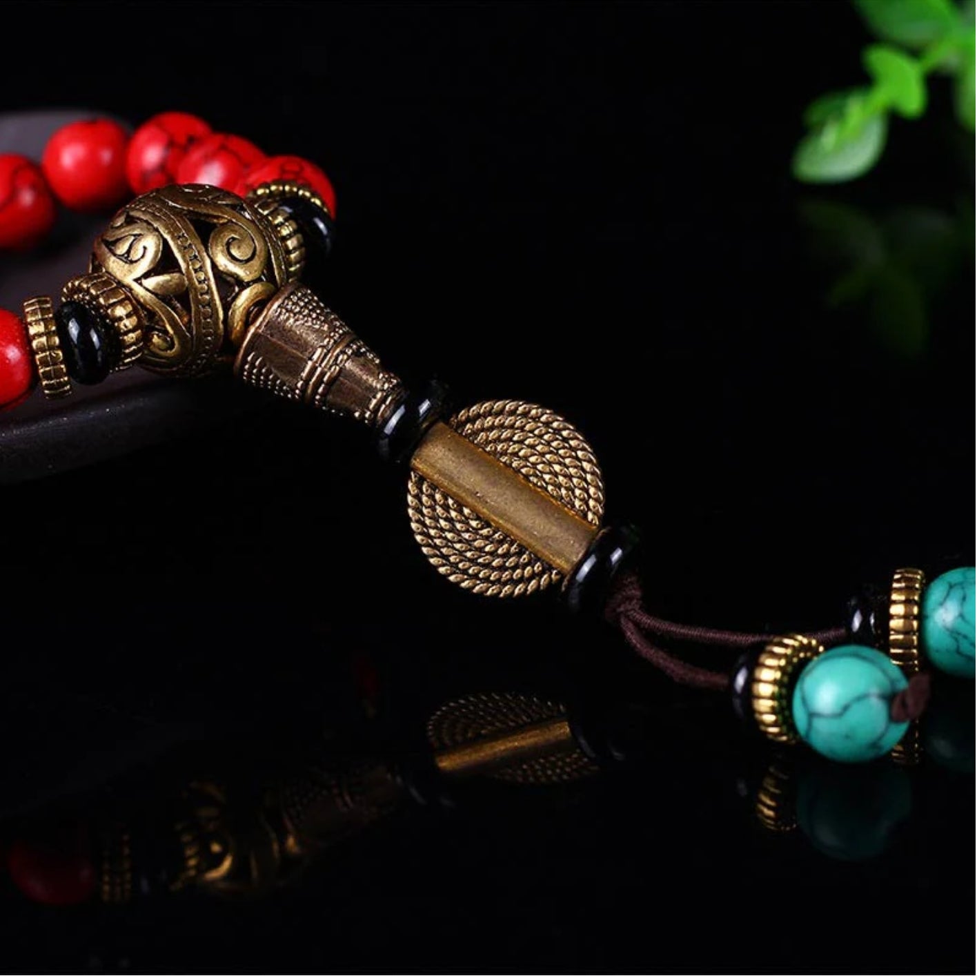 Buddha Stones Tibetan Mala Red Turquoise Lucky Necklace Bracelet