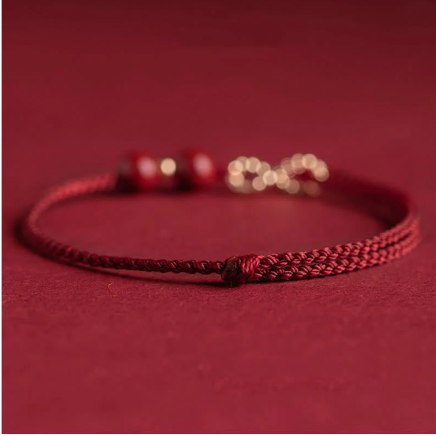 Buddha Stones Cinnabar Blessing Red String 14K Gold Infinity Symbol Bracelet Anklet