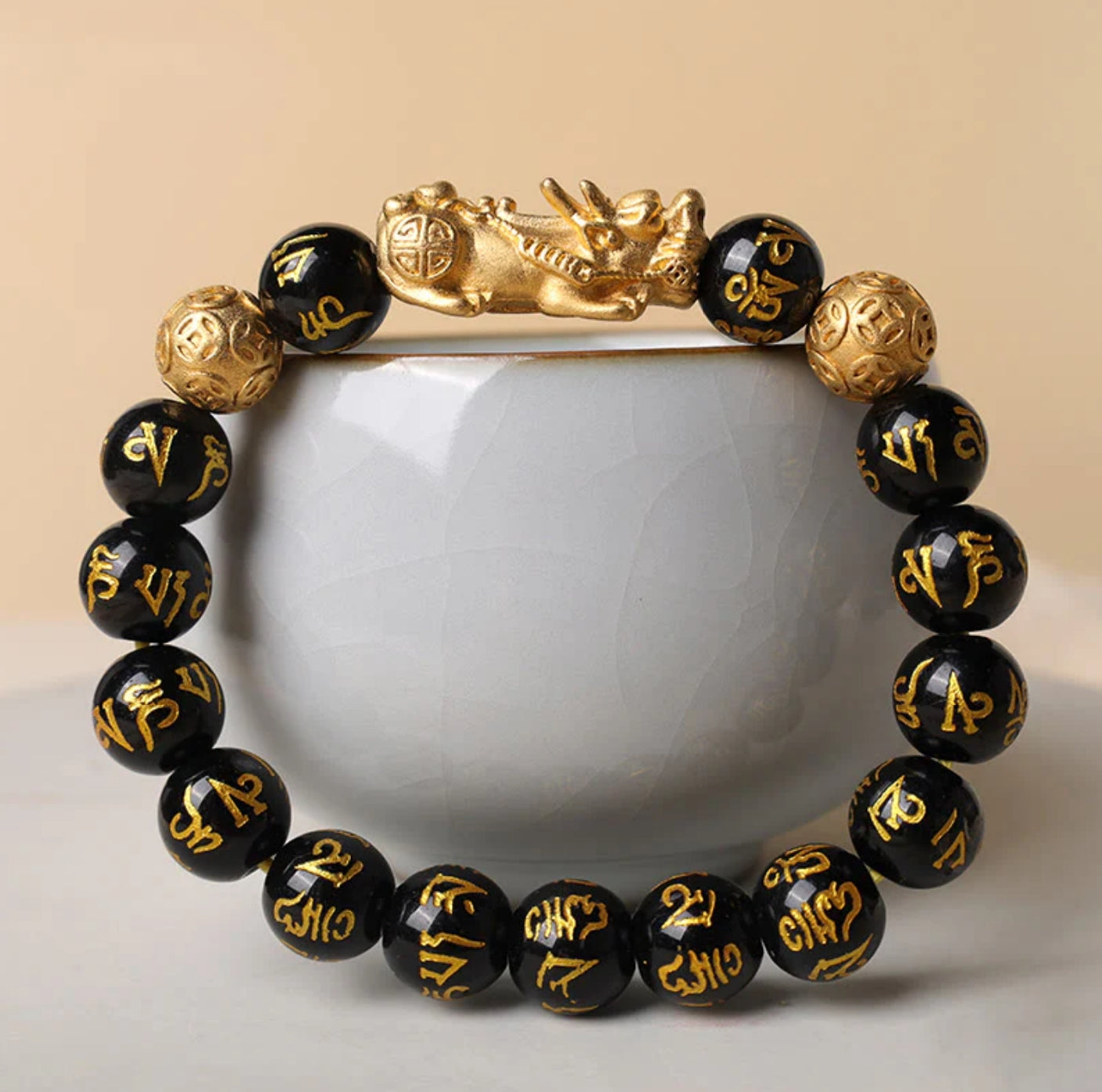 Buddha Stones FengShui PiXiu Obsidian Wealth Bracelet