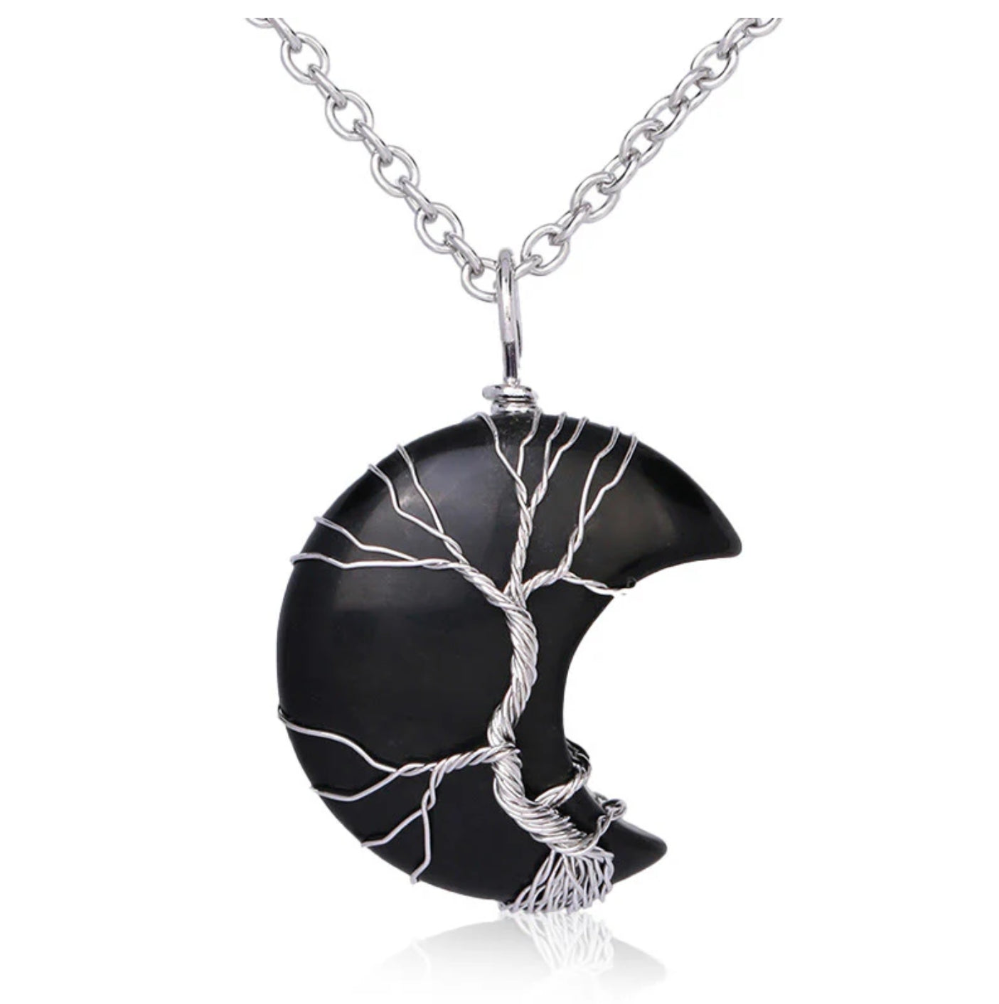 Buddha Stones Natural Quartz Crystal Moon Tree Of Life Healing Energy Necklace Pendant