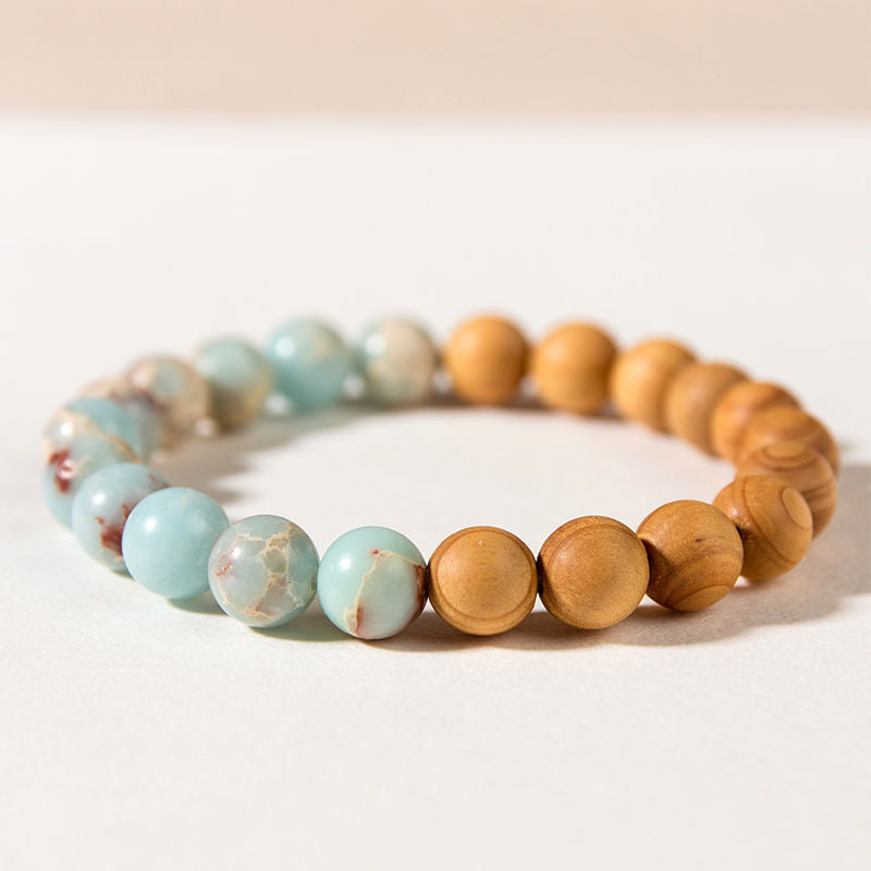 Buddha-Inspired Chinese Style Shoushan Stone, Sandalwood & Thuja Simple Wooden Bracelet β Unisex Vintage Artistic Single-Strand Jewelry