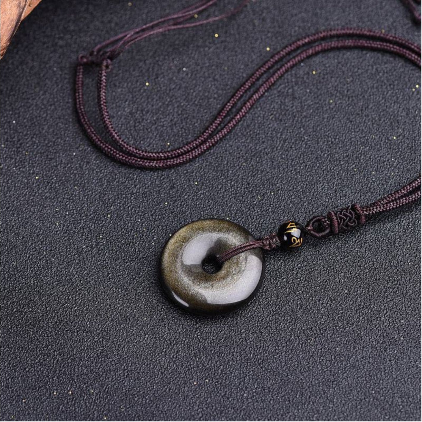 Buddha Stones Tibetan Obsidian Protection Necklace
