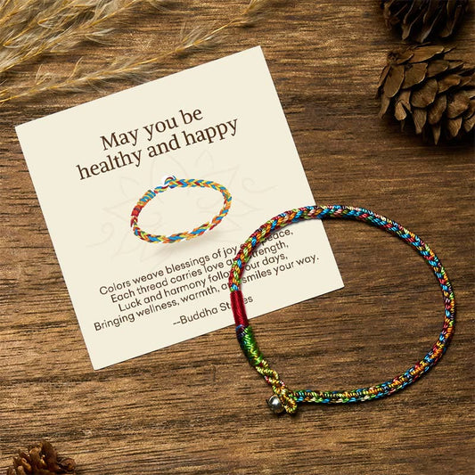 Buddha Stones "May you be healthy and happy" Lucky Multicolored Bracelet Includes Gift Message Card