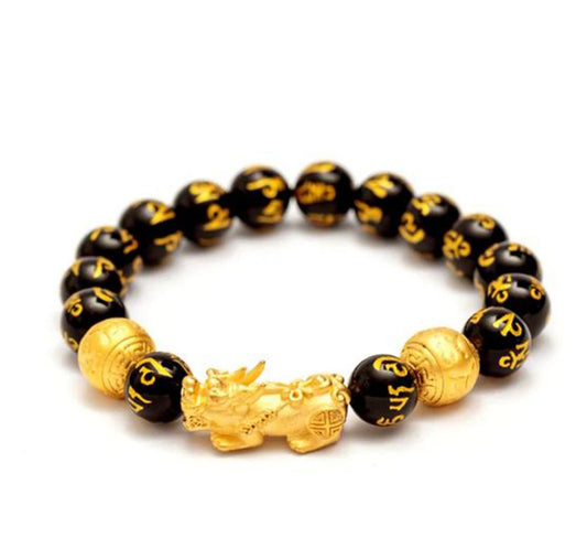 Buddha Stones FengShui PiXiu Obsidian Wealth Bracelet
