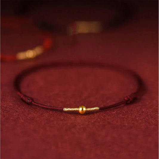 Buddha Stones 925 Sterling Silver Golden Bead Protection Braided Rope Bracelet Anklet
