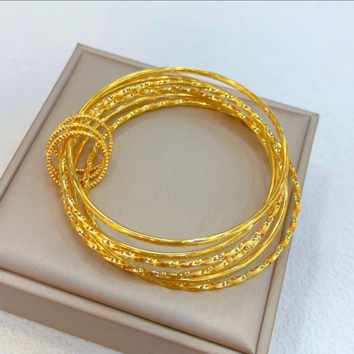 Buddha Girl Style Gold Bangles for Women – Lightweight Stacking Bracelets Set