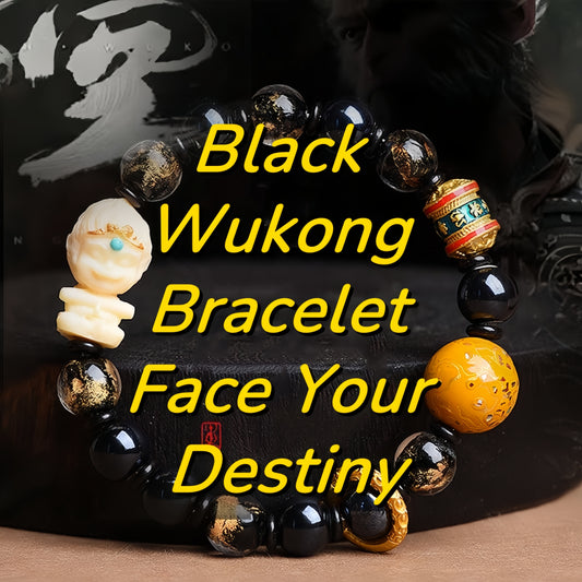 Buddha-Inspired “Heaven's Mandate” Wukong Bracelet – Hand-Carved Ivory Nut with Monkey King Totem | Oriental Spiritual Bead Jewelry for Men & Women