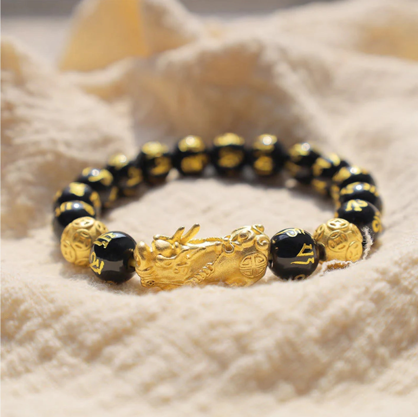 Buddha Stones FengShui PiXiu Obsidian Wealth Bracelet