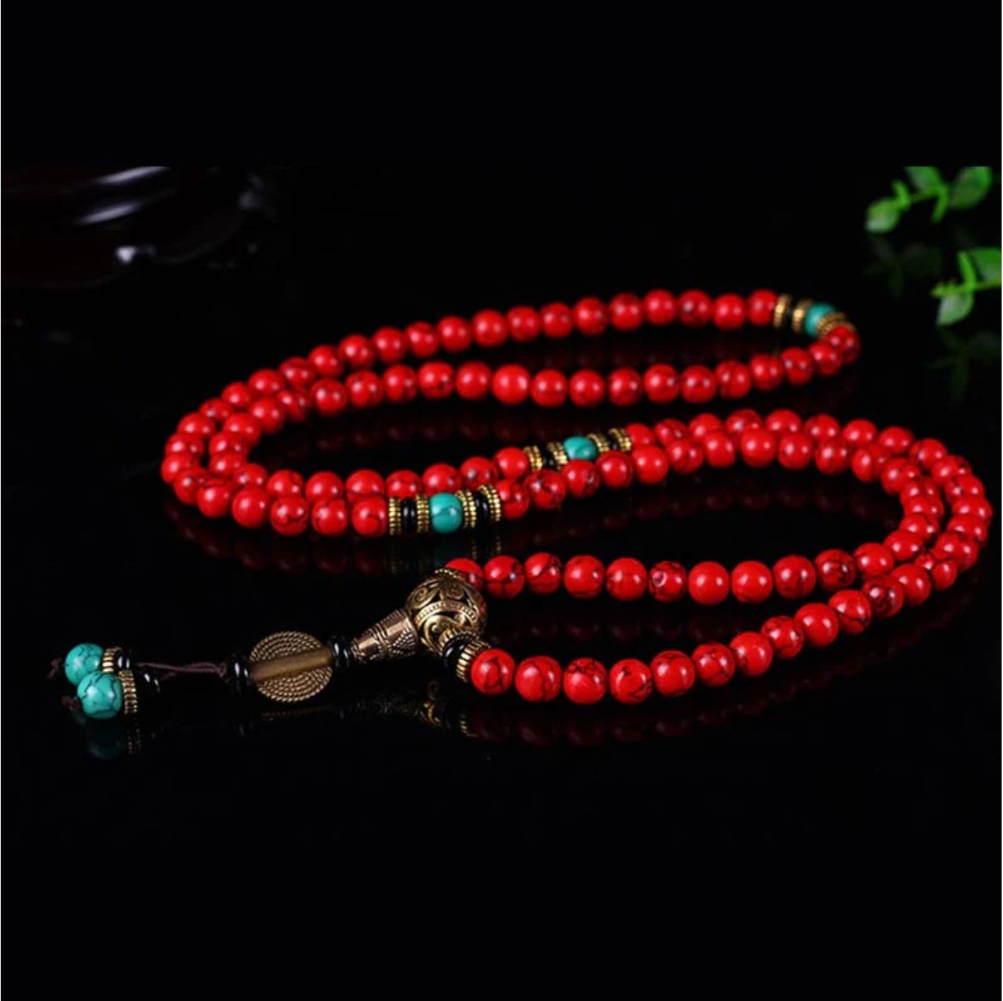 Buddha Stones Tibetan Mala Red Turquoise Lucky Necklace Bracelet