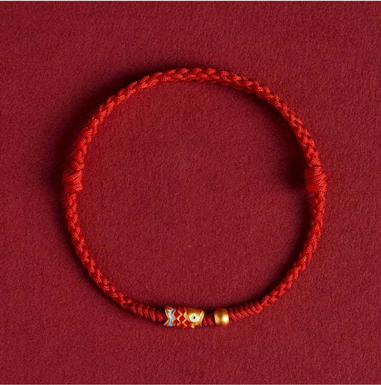 Buddha Stones 925 Sterling Silver Handmade Koi Fish Wealth Success Braided Rope Bracelet