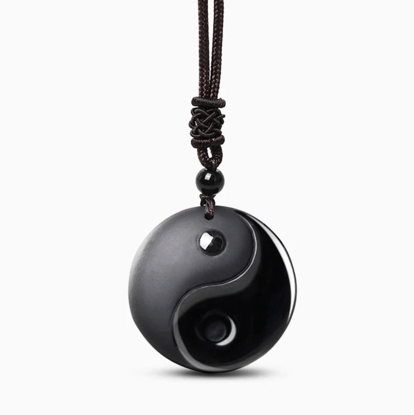 Buddha Stones Black Obsidian Taoism Five Sacred Mountains Nine-Character Mantra Carved Purification Yin Yang Necklace Pendant