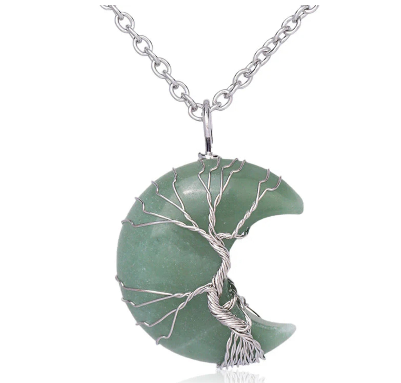 Buddha Stones Natural Quartz Crystal Moon Tree Of Life Healing Energy Necklace Pendant