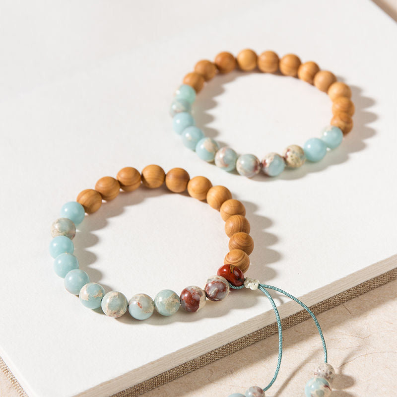 Buddha-Inspired Chinese Style Shoushan Stone, Sandalwood & Thuja Simple Wooden Bracelet – Unisex Vintage Artistic Single-Strand Jewelry