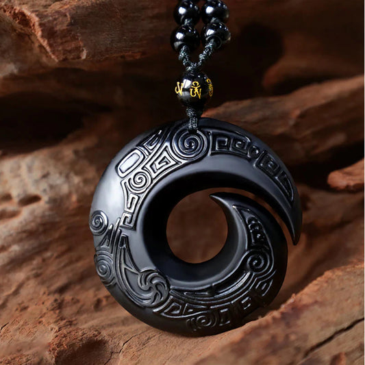 Buddha Stones Natural Black Obsidian Ice Obsidian Strength Necklace Pendant