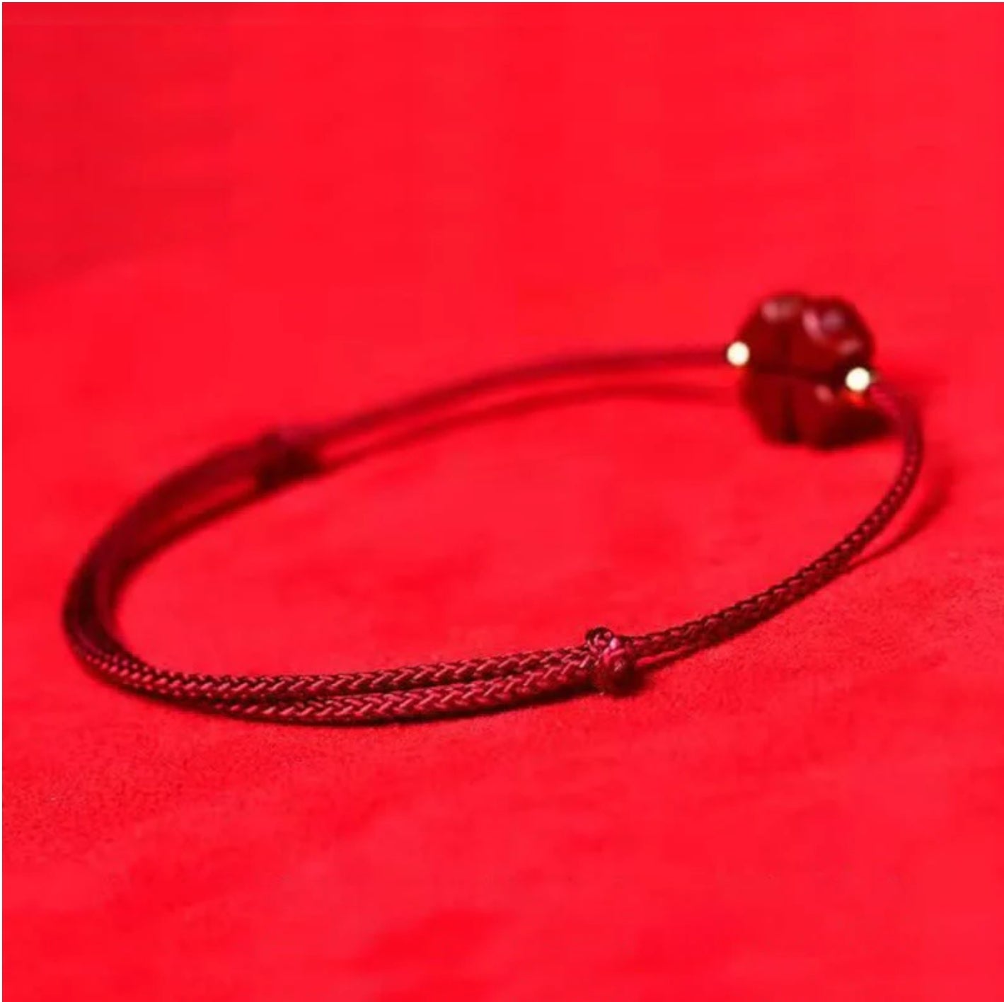 Buddha Stones Natural Cinnabar Four Leaf Clover Blessing Red String Bracelet Anklet