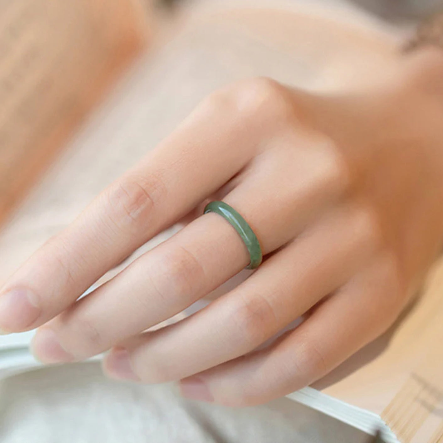 Buddha Stones Natural Jade Prosperity Abundance Ring