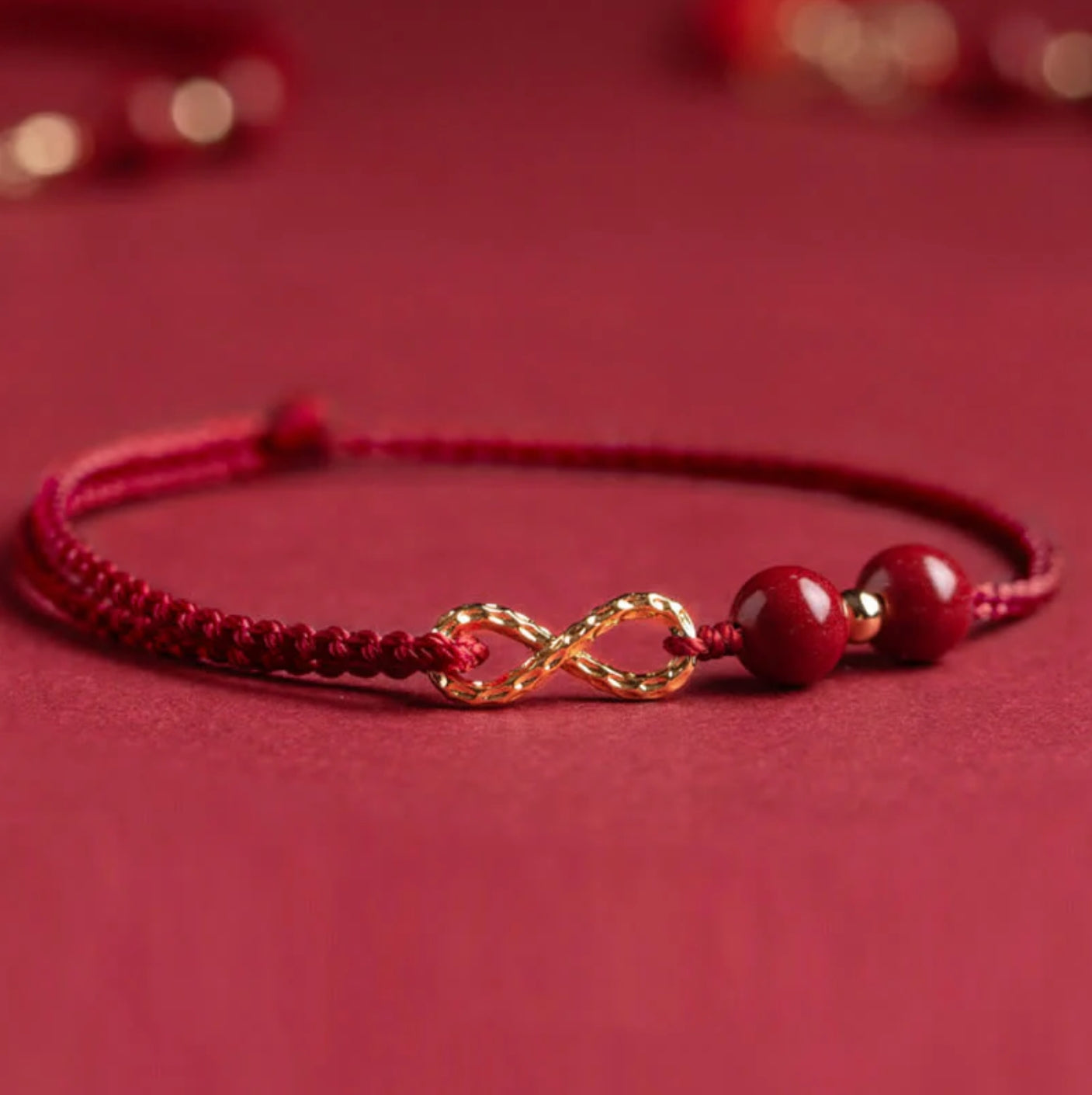 Buddha Stones Cinnabar Blessing Red String 14K Gold Infinity Symbol Bracelet Anklet