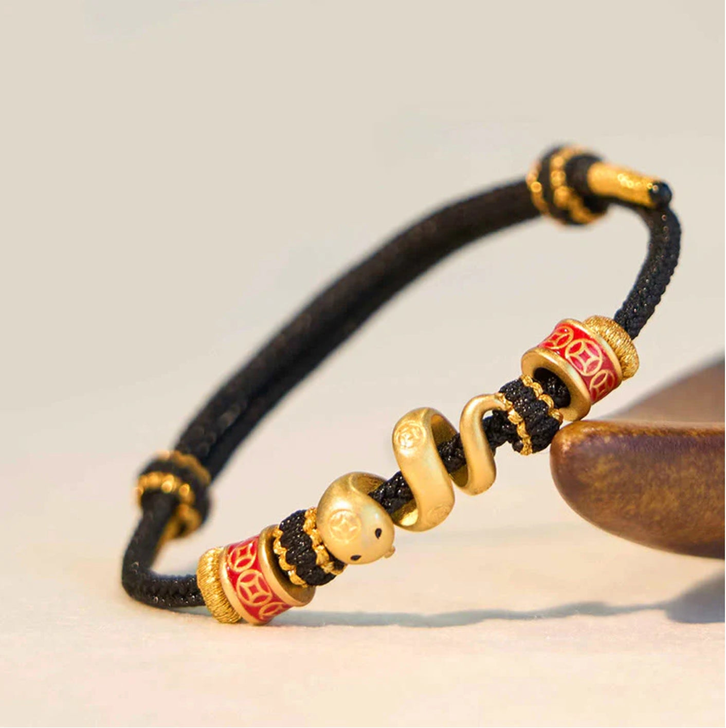 Buddha Stones 925 Sterling Silver Year Of The Snake Golden Snake Luck Prosperous Bracelet Necklace Pendant