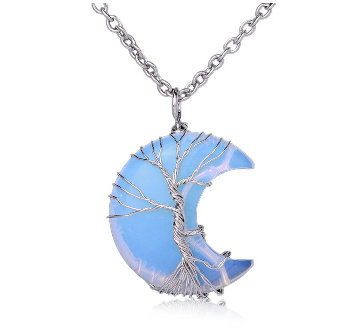 Buddha Stones Natural Quartz Crystal Moon Tree Of Life Healing Energy Necklace Pendant