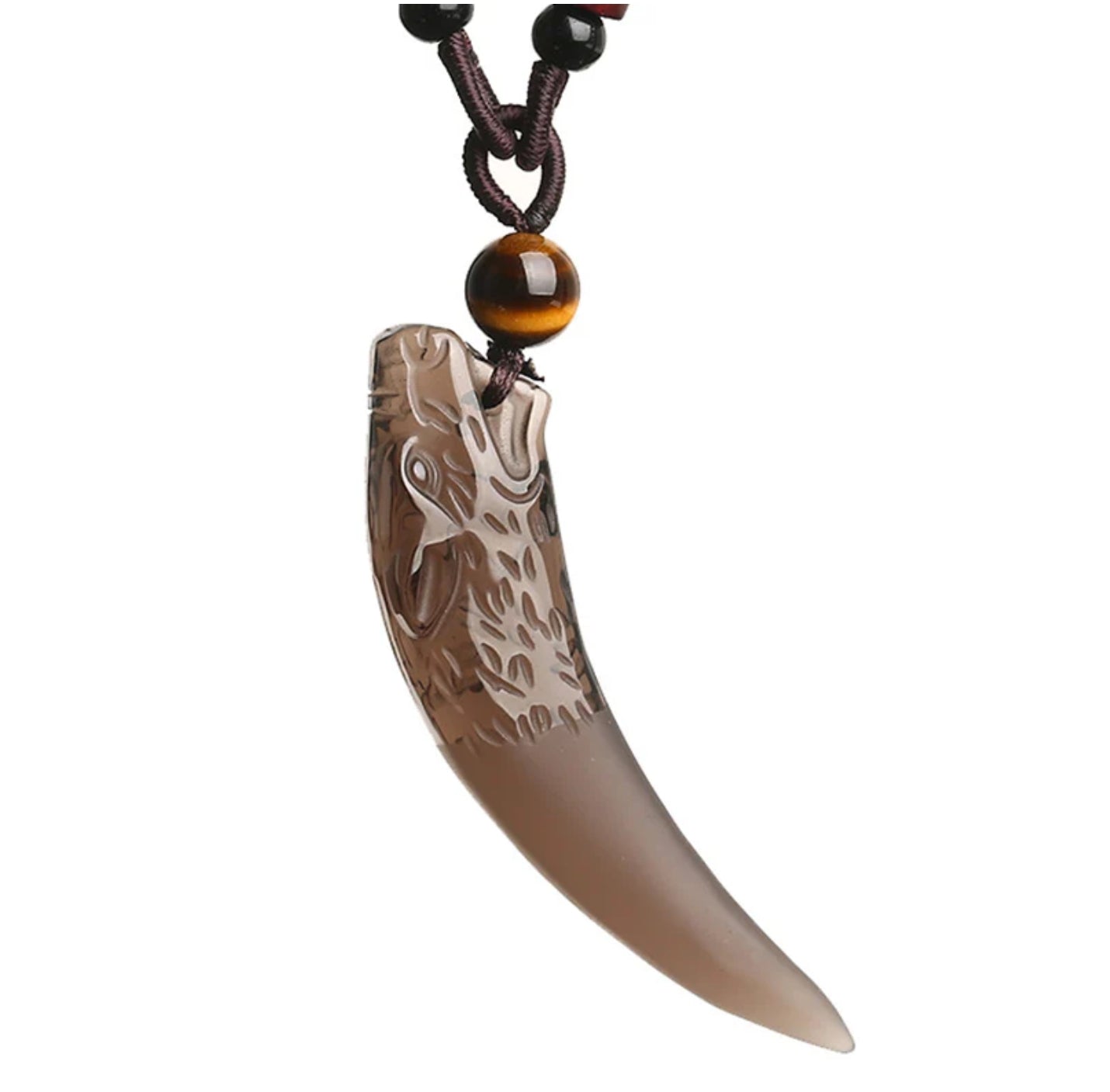 Buddha Stones Natural Ice Obsidian Wolf Tooth Pattern Courage Necklace Pendant