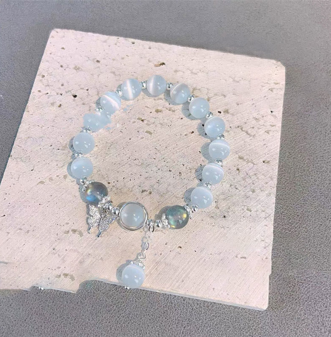 Buddha Stones Cat's Eye Moonstone Butterfly Star Charm Support Bracelet