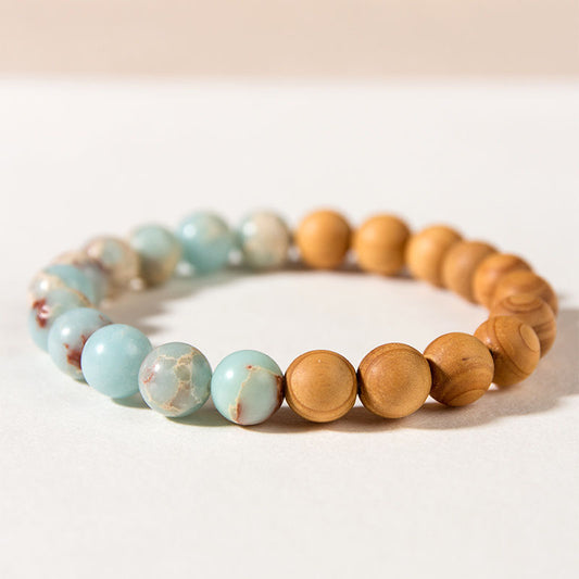 Buddha-Inspired Chinese Style Shoushan Stone, Sandalwood & Thuja Simple Wooden Bracelet – Unisex Vintage Artistic Single-Strand Jewelry